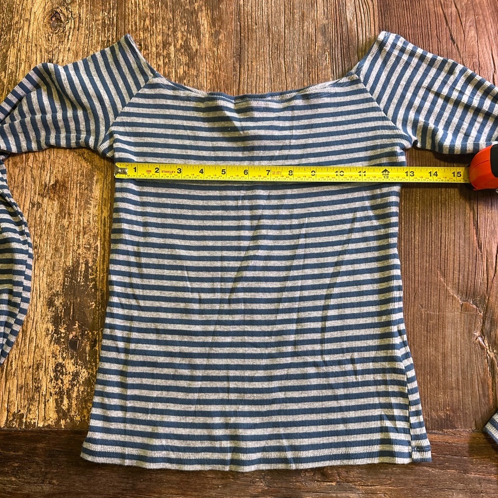 Y2k off shoulder BONGO Blue and White Striped Top